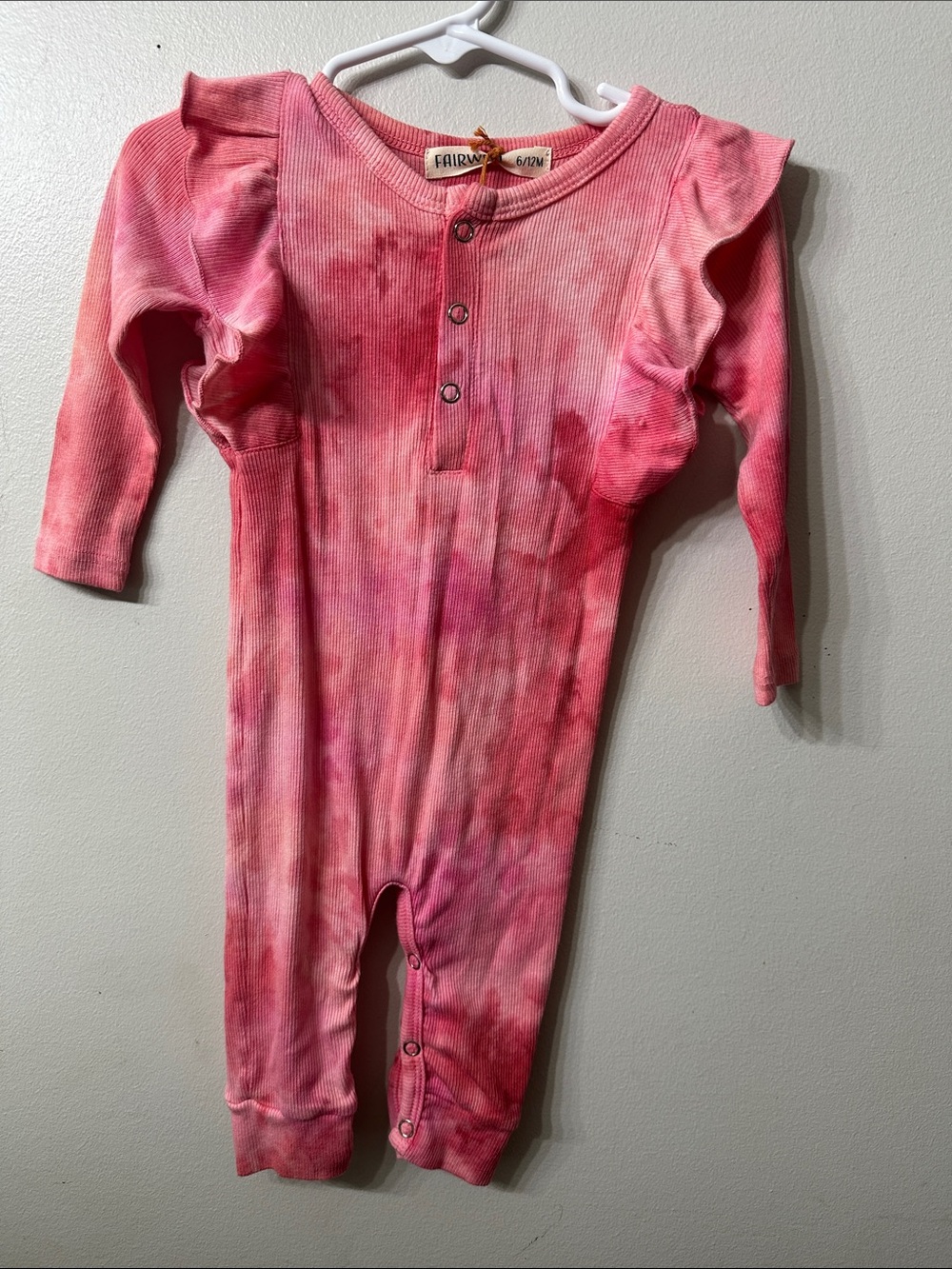 Fairwell Pink & Coral Tie-Dye Ribbed Baby One-Piece